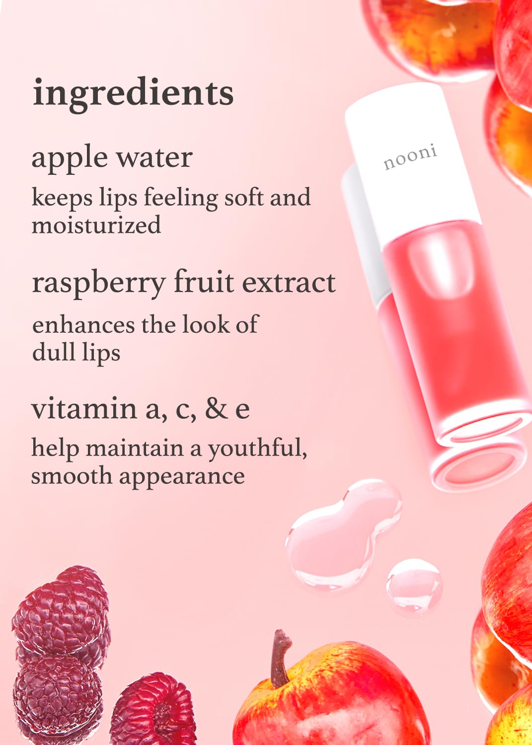 Nooni Korean Vegan Lip Oil Bundle - Appleberry&Applefig | Lip Stain, Gift, Long-Lasting, Moisturizing, Plumping, Revitalizing For Dry Lips