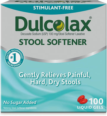 Dulcolax Stool Softener Laxative Liquid Gel Capsules (100ct) for Gentle Relief, Docusate Sodium 100mg