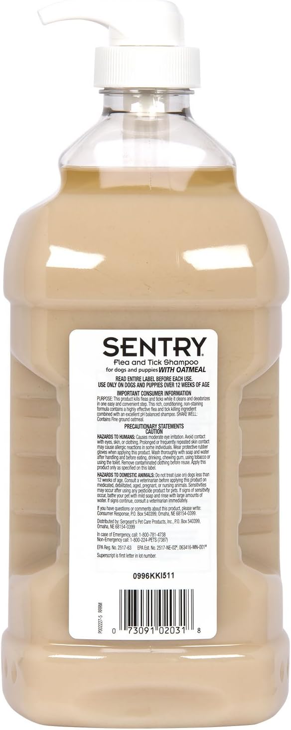 Pet Shampoos : SENTRY Oatmeal Flea and Tick Shampoo for Dogs, Rid Your Dog of Fleas, Ticks, and Other Pests, Hawaii Ginger Scent, 63.5 oz