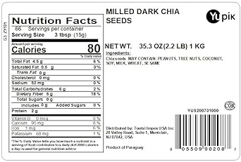 Yupik Milled Dark Chia Seeds, (Meal, Flour, Ground, Powder), 2.2 lb, Pack of 1