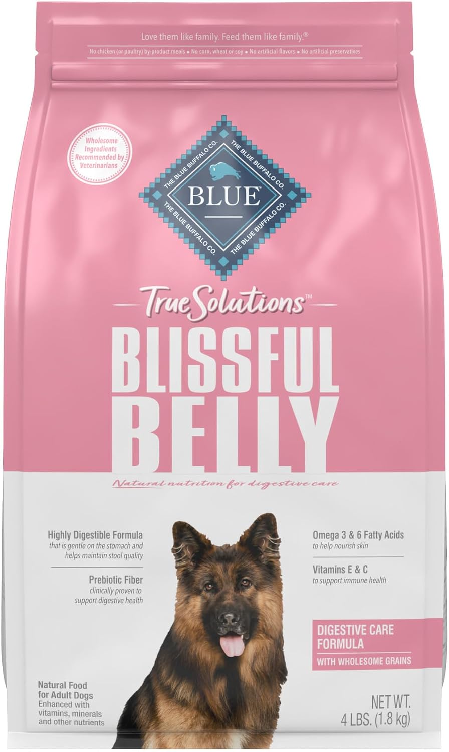 Blue Buffalo True Solutions Blissful Belly Natural Digestive Care Adult Dry Dog Food, Chicken 4-Lb