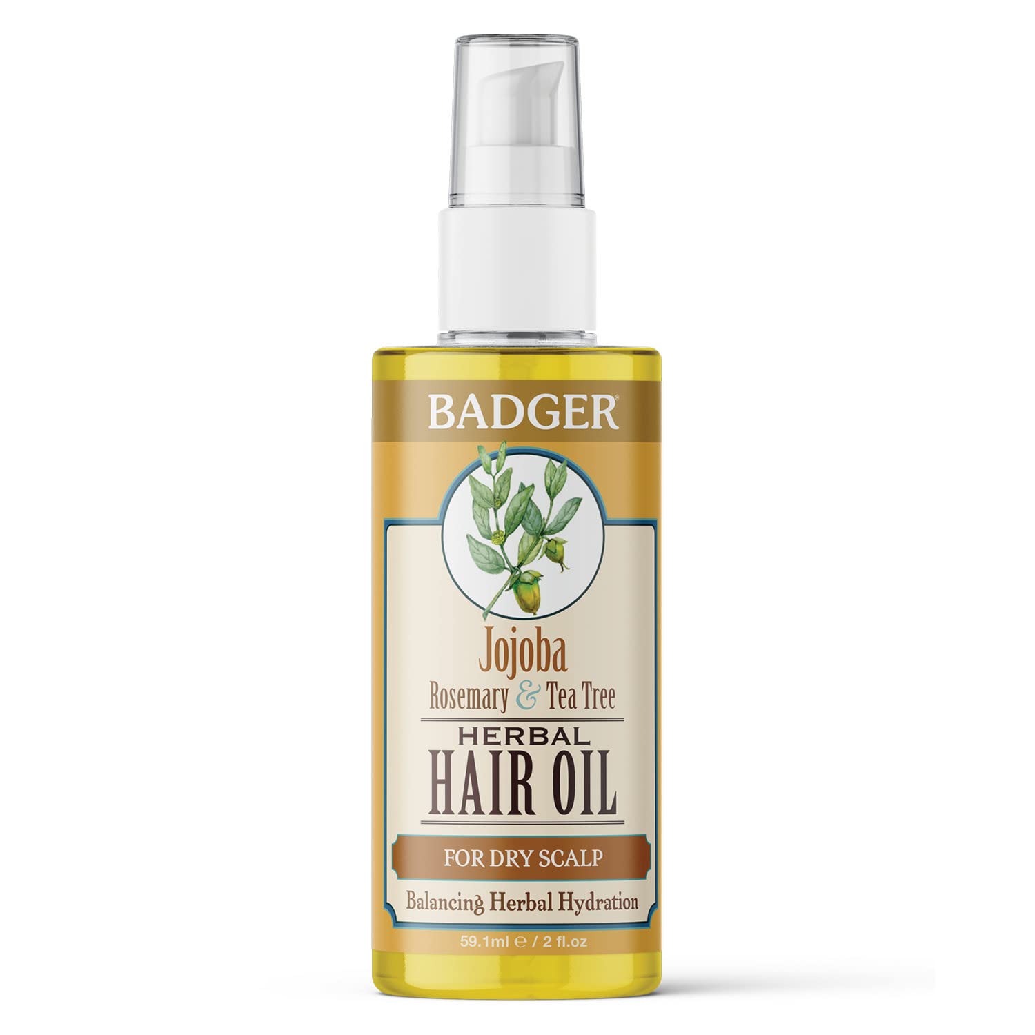 Badger - Jojoba Hair Oil With Organic Tea Tree Oil And Organic Rosemary Oil For Dry Scalp Treatment - Moisturizer Hair Oil, 2 Fl Oz