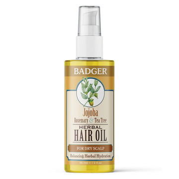 Badger - Jojoba Hair Oil With Organic Tea Tree Oil And Organic Rosemary Oil For Dry Scalp Treatment - Moisturizer Hair Oil, 2 Fl Oz