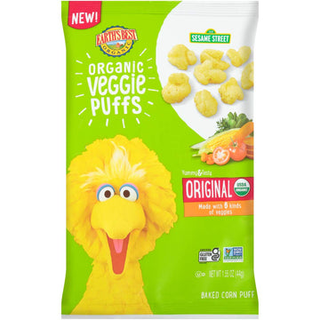 Earth's Best Organic Kids Snacks, Sesame Street Toddler Snacks, Organic Veggie Puffs, Gluten Free Snacks for Kids 2 Years and Older, Original, 1.55 oz Bag