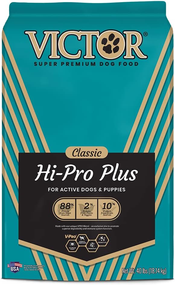 Victor Super Premium Dog Food – Hi-Pro Plus Dry Dog Food – 30% Protein, Gluten Free - For High Energy And Active Dogs & Puppies, 40Lbs