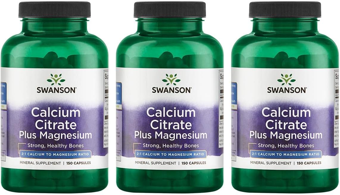 Swanson Calcium Citrate Plus Magnesium - Mineral Supplement Promoting Strong Bones, Energy Production, & Muscle Relaxation - May Support Cardiovascular Health - (150 Capsules) (3 Pack)