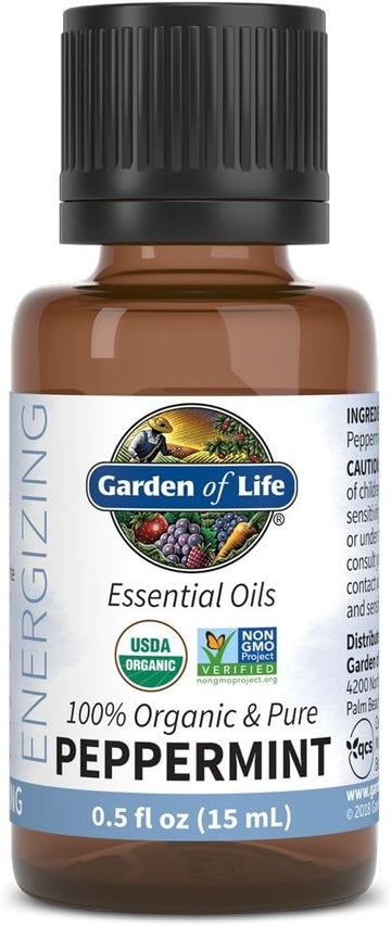 Garden Of Life Essential Oil, Peppermint 0.5 Fl Oz (15 Ml), 100% Usda Organic & Pure, Undiluted & Non-Gmo - For Diffuser, Aromatherapy, Meditation - Energizing, Invigorating, Refreshing, Uplifting