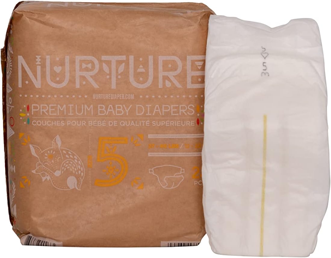 Nurture Diapers By Biobag, Size 5 (27-40 Pounds), 69 Premium Quality Baby Diapers, Chemical Free, Ultra Absorbent, Eco Friendly, Hypoallergenic