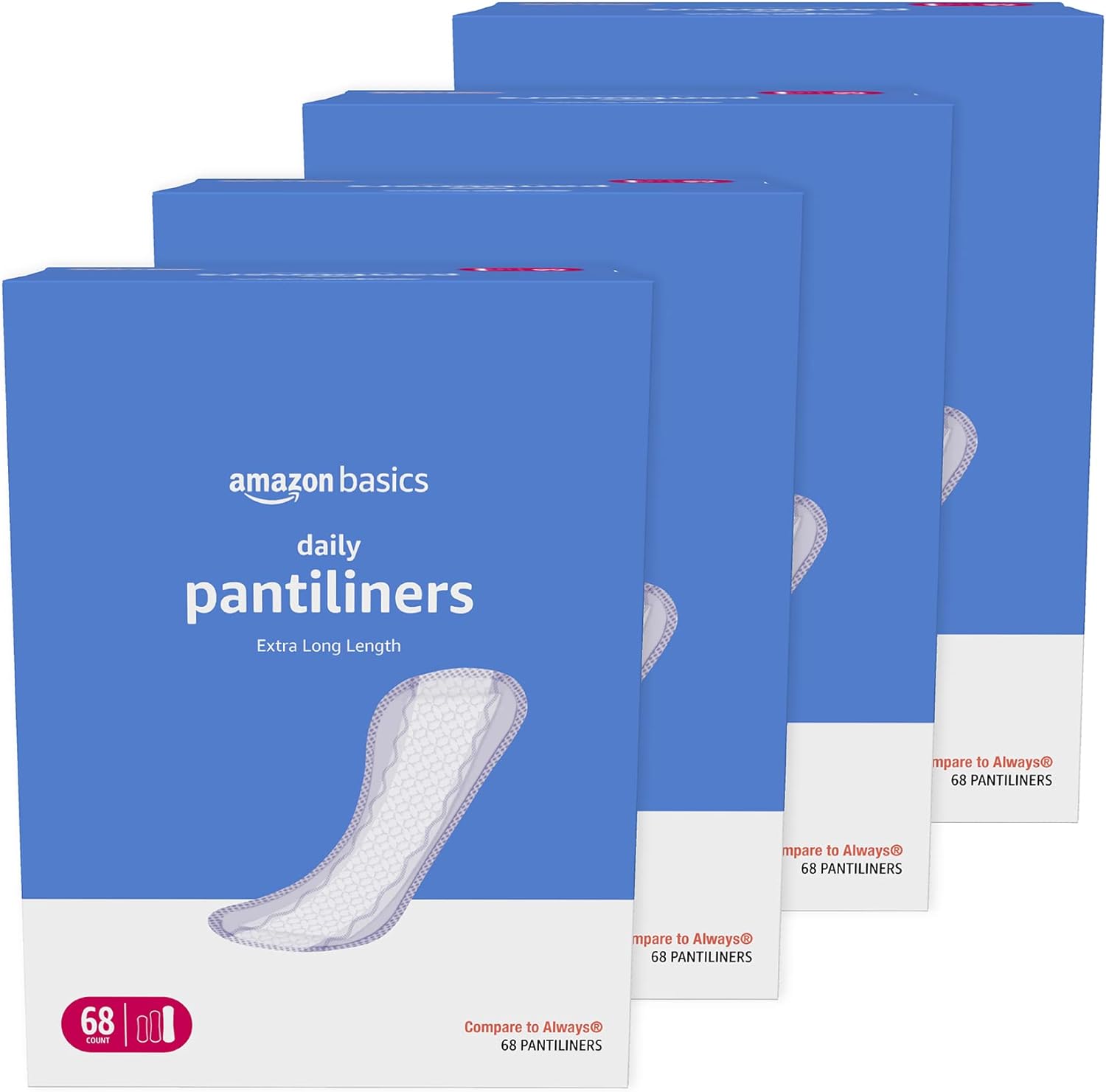 Amazon Basics Daily Pantiliner, Extra Long Length, Unscented, 272 Count (4 Packs of 68) (Previously Solimo)