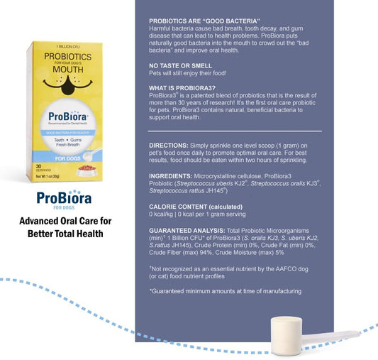 Probiora for Dogs | Dog Probiotic Supplement for Oral Care | Pet Probiotics to Reduce Bad Breath | Dog Nutritional Supplement for Dental Health | 30 Servings (Jar)