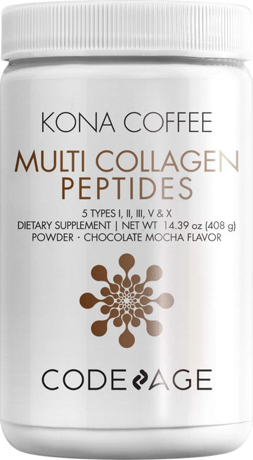 Codeage Multi Collagen Peptides Protein Powder, Chocolate Mocha Instant Coffee - Low Calories Drink & Shake - Collagen Type I, Ii, Iii, V & X - Grass-Fed, Pasture-Raised, Hydrolyzed, Non-Gmo - 14.39Oz