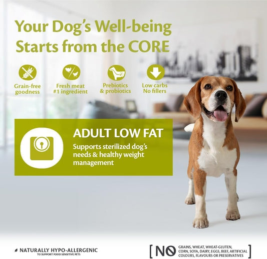 Wellness CORE Adult Low Fat, Dry Dog Food, Dog Food Dry For Sterilised Dogs, For Weight Loss and Grain Free, High Meat Content, Turkey, 10 kg?10754