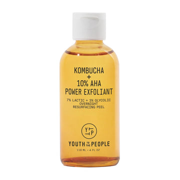 Youth To The People Kombucha + 10% Aha Power Exfoliant (4 Fl Oz), Overnight Resurfacing Peel, Helps Fade Discoloration + Smooth Skin Texture, Lactic + Glycolic Acid, Fragrance-Free, Vegan