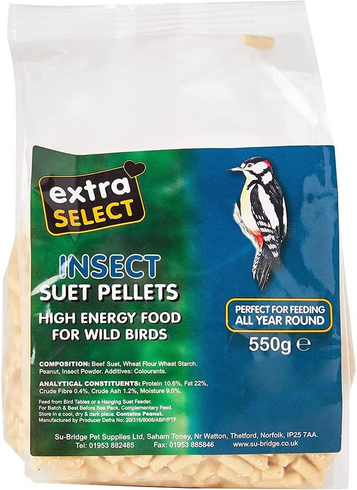 Extra Select Insect High Energy Suet Pellets Wild Bird Food - Protein, Fat Rich Year-Round Feeding - 550 g?08WB045