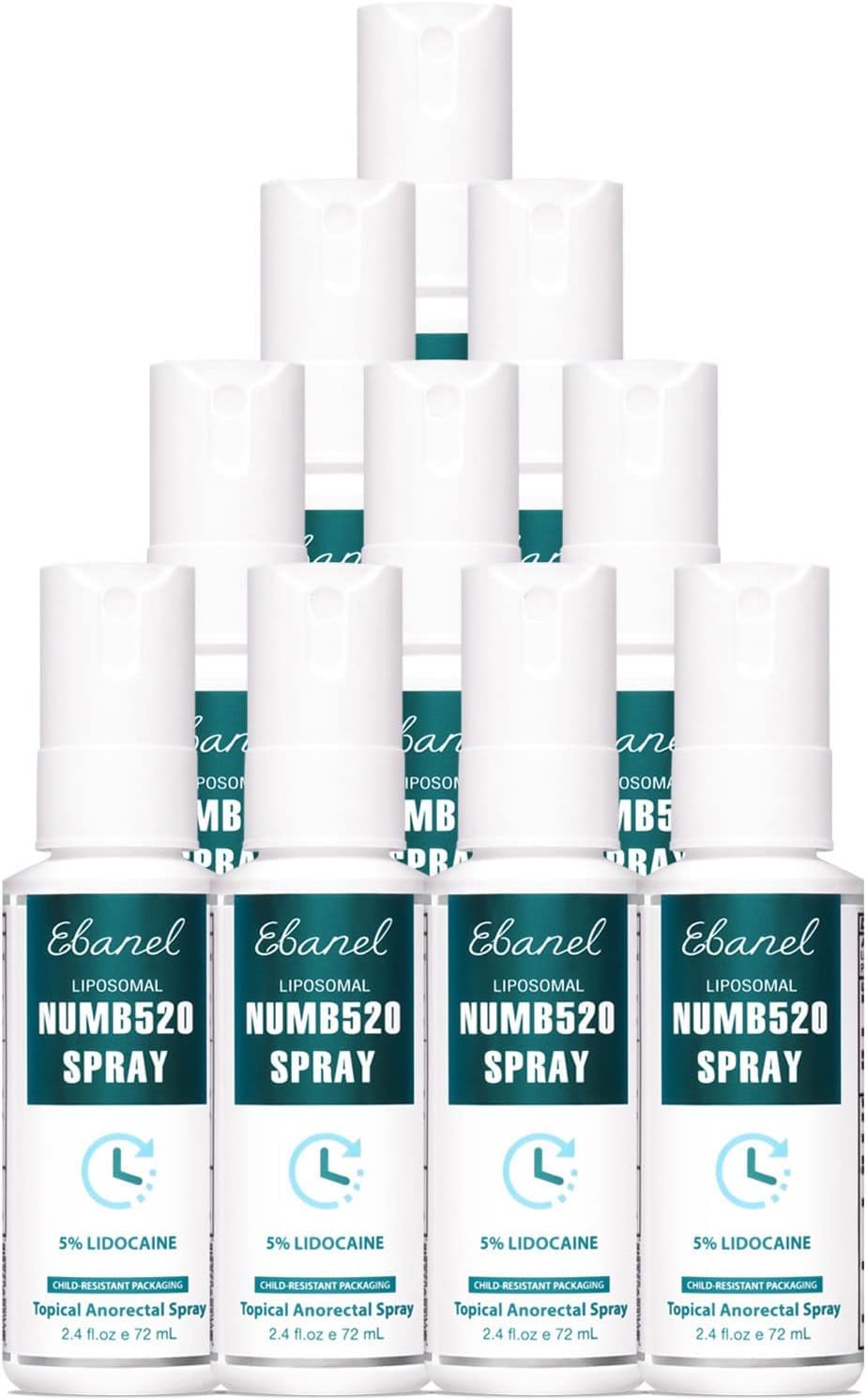 Ebanel 10-Pack 5% Lidocaine Spray Pain Relief Numb520 Burn Itch Relief Numbing Spray for Skin, Topical Anesthetic Postpartum Hemorrhoid Treatment Spray with Phenylephrine for Local and Anorectal Uses