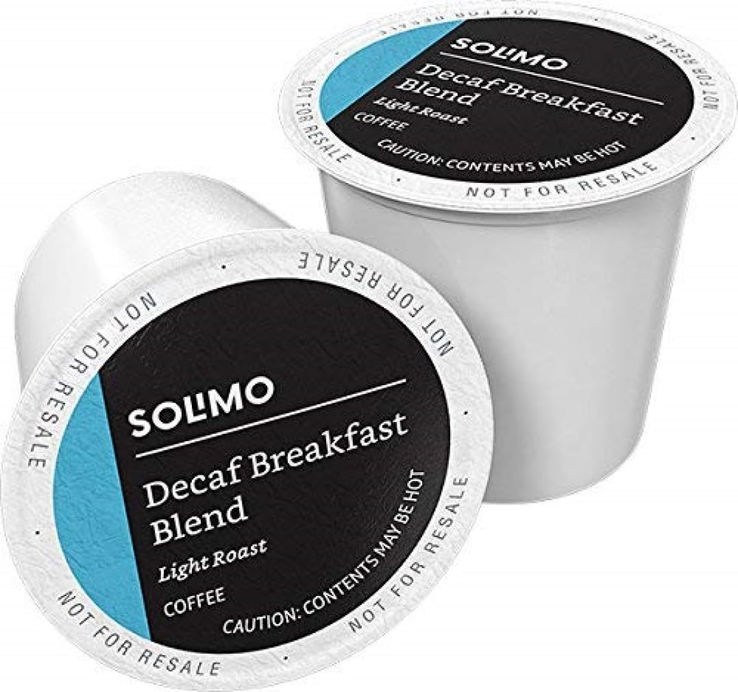 Amazon Brand - Solimo Decaf Light Roast Coffee Pods, Breakfast Blend, Compatible With Keurig 2.0 K-Cup Brewers, 100 Count