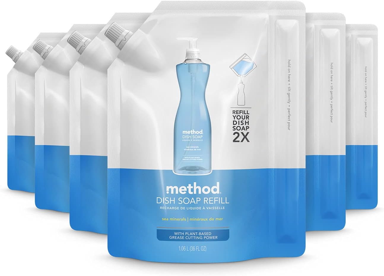 Method Gel Dish Soap Refill, Sea Minerals, Biodegradable Formula, Tough On Grease, 36 Fl Oz (Pack Of 6)