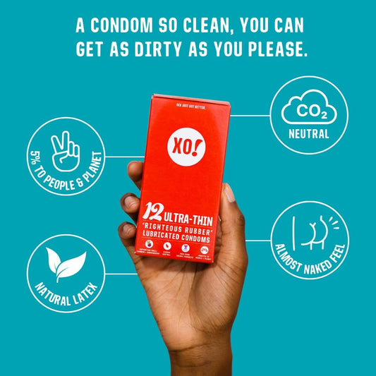 XO! Ultra Thin Eco Friendly Lubricated Condoms, Natural Rubber Latex, Unscented (Pack of 12)