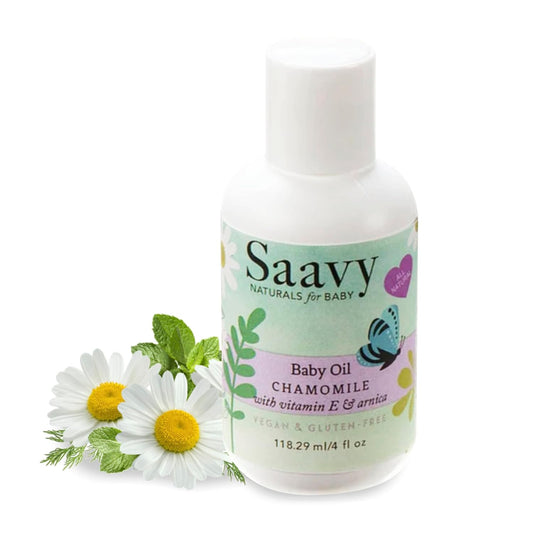 Saavy Naturals Chamomile Baby Oil Pack, Sensitive Baby Oil for Skin with Jojoba Oil, Organic Shea Butter, and More, Vegan Scented Calming Baby Oil, Paraben-Free Baby Massage Oil