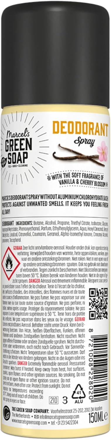 Marcel'S Green Soap Anti-Perspirant Deodorant Spray Vanilla & Cherry Blossom - Aluminium Free And Microplastic Free Formula - Vegan
