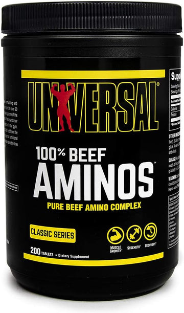 Universal Nutrition - 100% Beef Aminos -3g of Beef Protein Isolate for Recovery and Growth - 200 Tabs