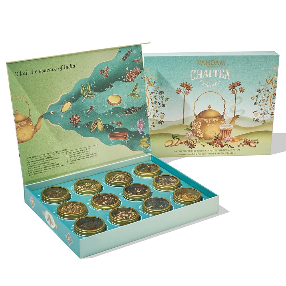 Vahdam Assorted Chai Tea Gift Set | 12 Loose Leaf Teas In Luxury Box | Gluten-Free, Non-Gmo Variety Pack | Gifts For Men & Women