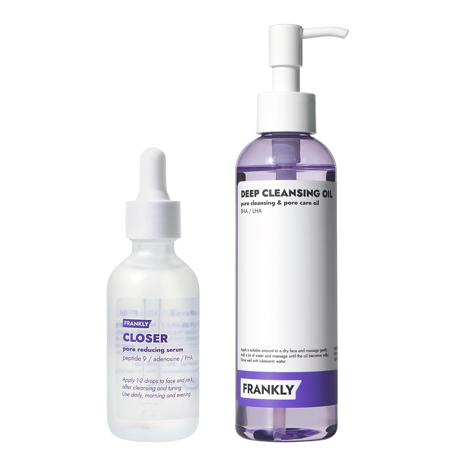 Closer Serum Jumbo & Deep Cleansing Oil Set | Bha & Lha Purifying Cleanser + 9 Peptide Pore Minimizing Serum | Hydrating & Anti-Aging, Vegan, 6.8 Fl.Oz & 2.03 Fl.Oz