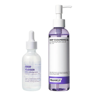 Closer Serum Jumbo & Deep Cleansing Oil Set | Bha & Lha Purifying Cleanser + 9 Peptide Pore Minimizing Serum | Hydrating & Anti-Aging, Vegan, 6.8 Fl.Oz & 2.03 Fl.Oz