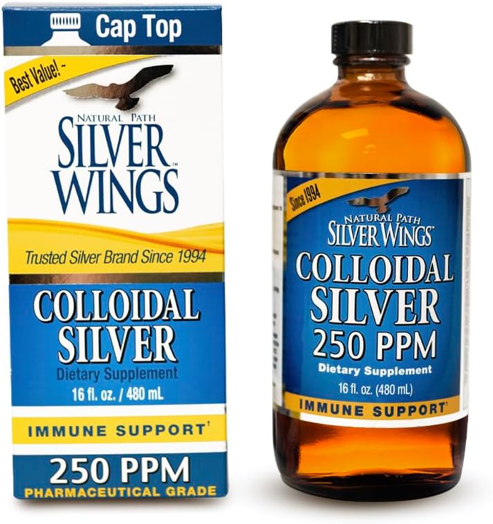 Natural Path Silver Wings Colloidal Silver Liquid - Natural Dietary Supplement For Immune Support - High Strength, Pure Amber Colored Formula - 250Ppm (1250Mcg) - 16Oz