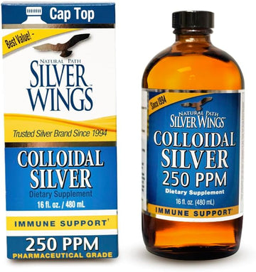 Natural Path Silver Wings Colloidal Silver Liquid - Natural Dietary Supplement For Immune Support - High Strength, Pure Amber Colored Formula - 250Ppm (1250Mcg) - 16Oz