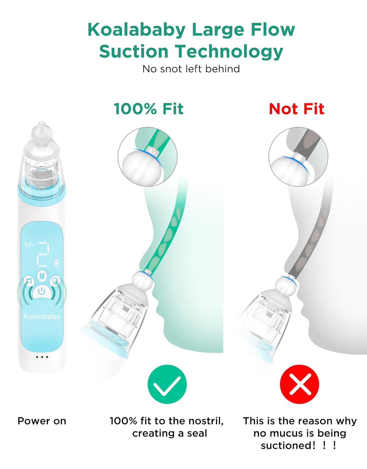 Koalababy Newest Large Flow Electric Nasal Aspirator, Baby Nose Sucker, Nose Cleaner for Toddlers with 3 Silicone Tips, 3 Suction Levels, Music & Light Soothing Function, Blue : Baby