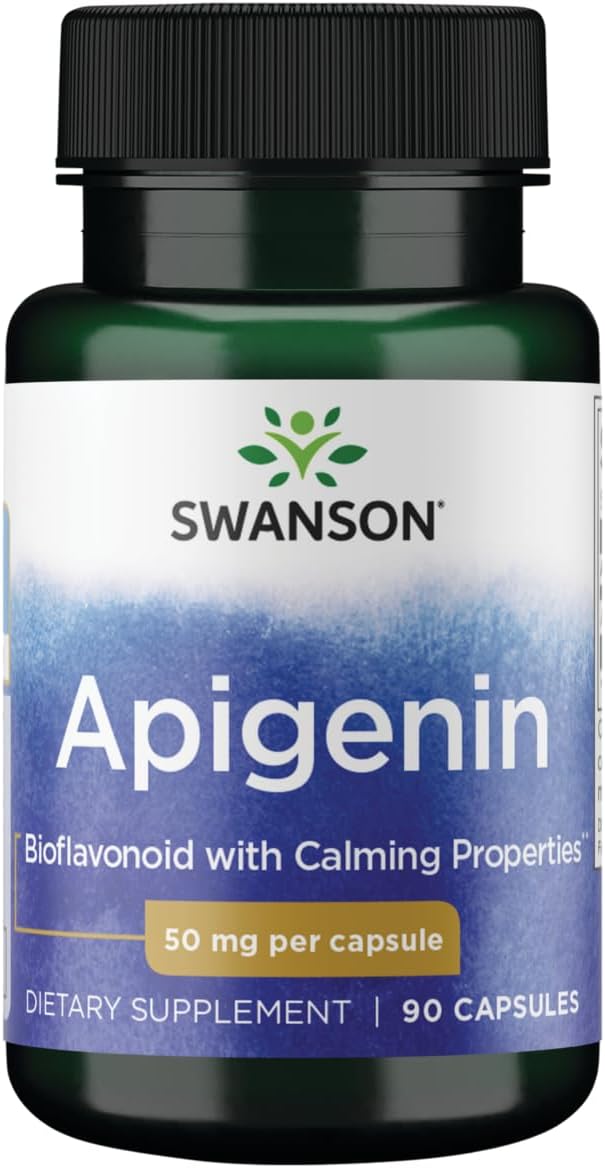 Swanson Apigenin Supplement, 50mg Capsules (90 Count), Helps Promote Sleep, Stress Relief & Overall Men's Health (Packaging May Vary)