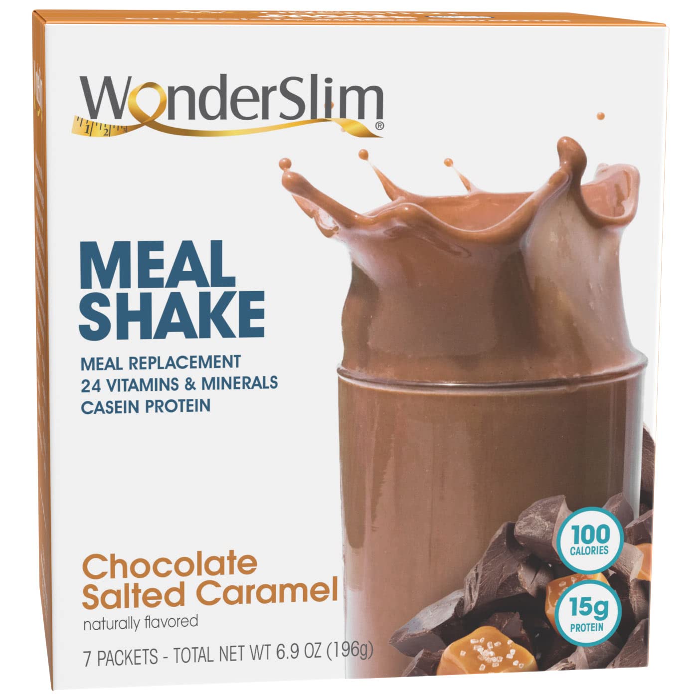 Wonderslim Meal Replacement Shake, Chocolate Salted Caramel, 15G Protein, 24 Vitamins & Minerals, Gluten Free, Low Carb (7Ct)