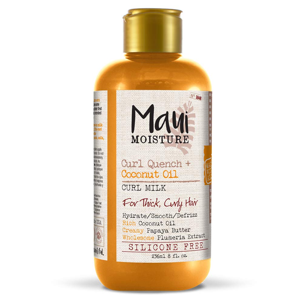 Maui Moisture Curl Quench + Coconut Oil Anti-Frizz Curl-Defining Hair Milk To Hydrate And Detangle Tight Curly Hair, Softening Leave-In Treatment, Vegan, Silicone & Paraben-Free, 8 Fl Oz