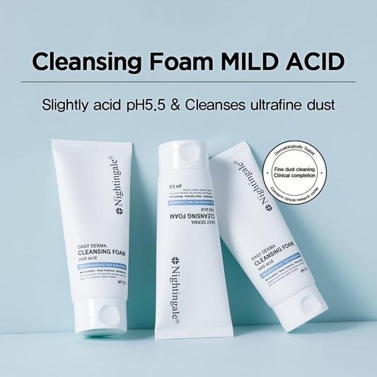 Nightingale Cleansing Foam (Mild Acid) With Hyaluronic Acid, 96.9% Ultrafine Dust Cleansing, Hydrating Facial Cleanser For Sensitive Skin,Low Ph Cleanser,Papaya Enzyme Cleanser,Korean Face Cleanser