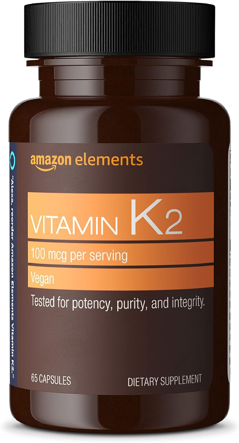 Amazon Elements Vitamin K2 100 Mcg, Vegan, 65 Capsules, 2 Month Supply (Packaging May Vary)