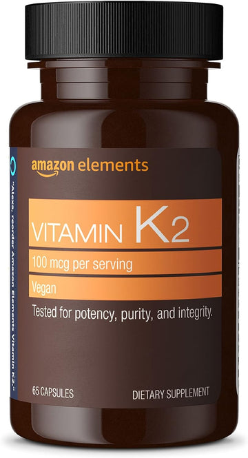 Amazon Elements Vitamin K2 100 Mcg, Vegan, 65 Capsules, 2 Month Supply (Packaging May Vary)