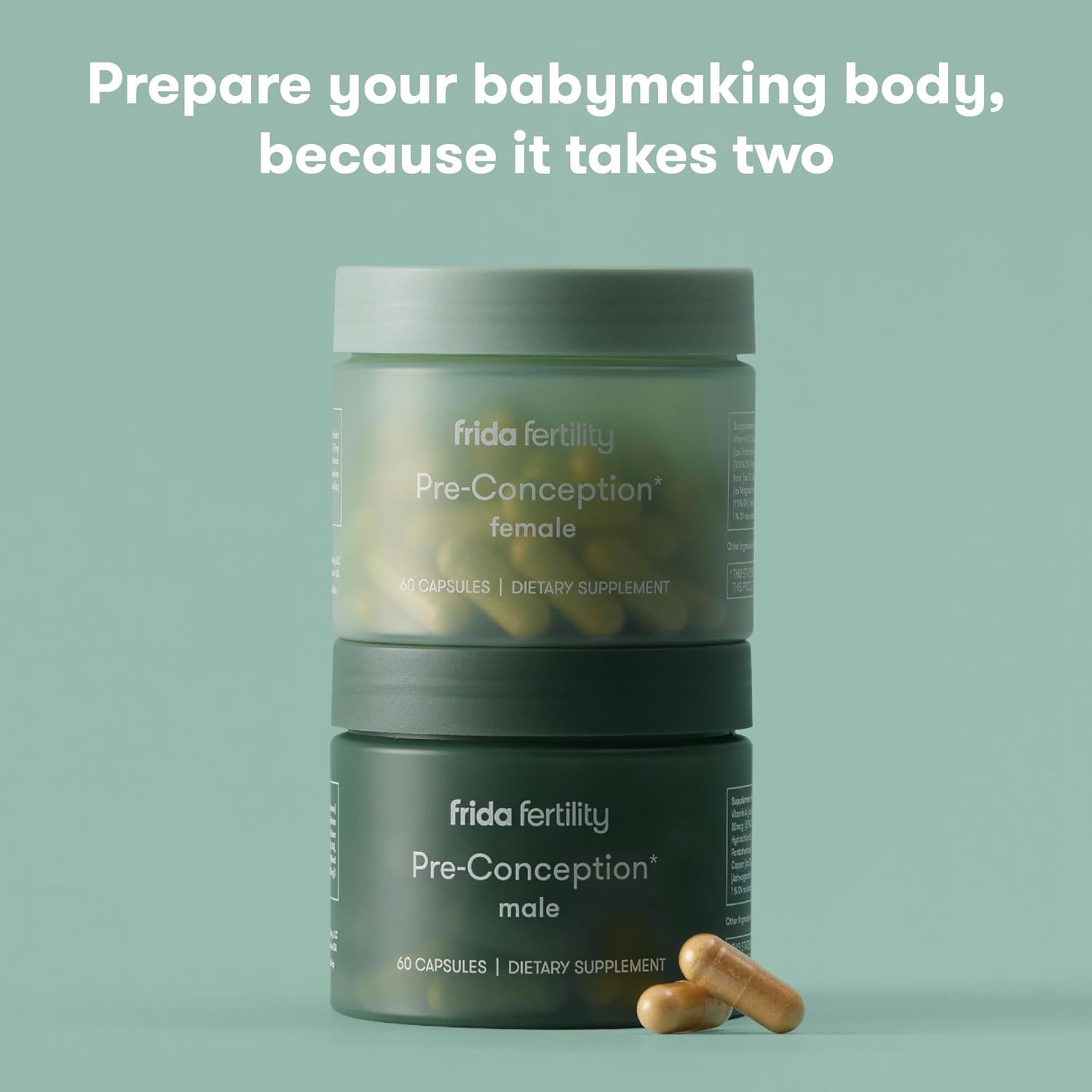 Frida Fertility Pre-Conception Supplement Set | Female & Male Daily Vitamins & Minerals, Folic Acid, Inositol, CoQ10, Maintain & Support Egg Function & Sperm Health | 60 Capsules Each, 30 Day Supply : Health & Household