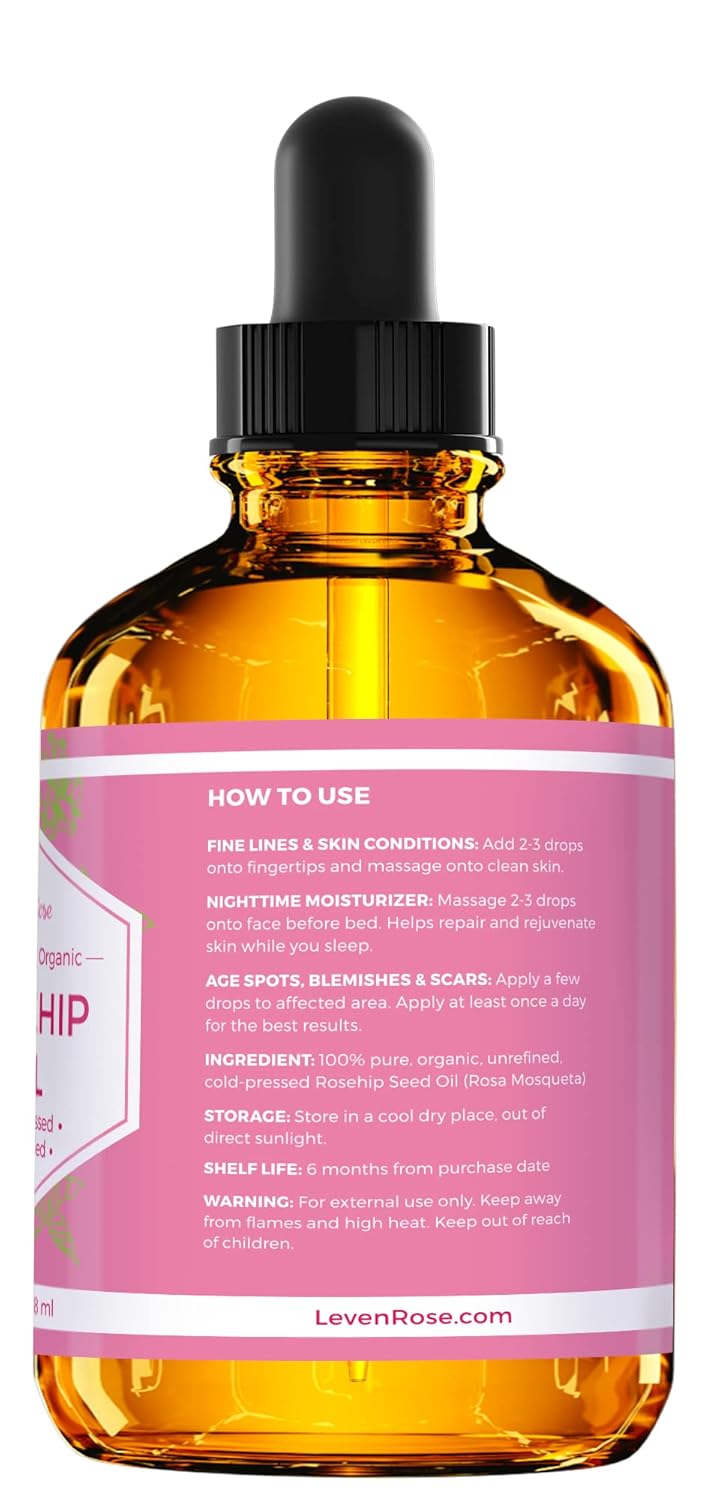 Leven Rose Rosehip Seed Oil For Face 1 Oz - Pure Rosehip Oil For Face - Unrefined Cold Pressed Rosehip Oil For Body - Nighttime Face Moisturizer For Hair, Skin & Nails : Beauty & Personal Care