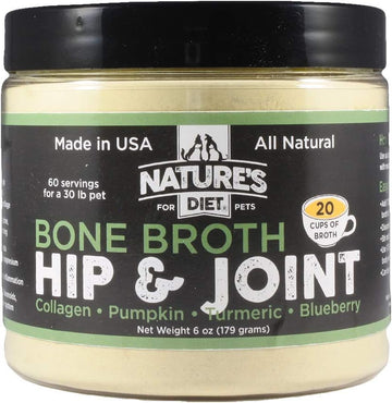 Nature's Diet Pet Original Bone Broth Protein Powder with Functional Benefits for Hip and Joint, Digestion, Skin and Coat (Hip & Joint, 6 oz = 60 Servings)