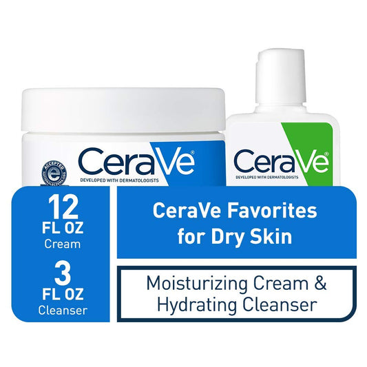 Cerave Moisturizing Cream And Hydrating Face Wash Trial Combo | 12Oz Cream + 3Oz Travel Size Cleanser