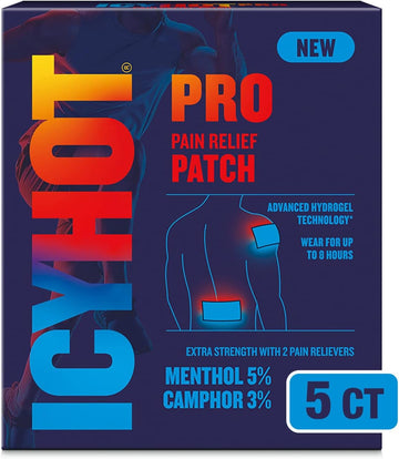 Icy Hot Pro No-Mess Pain Relief Patches With Menthol & Camphor & Advanced Hydrogel Technology, 5 Ct