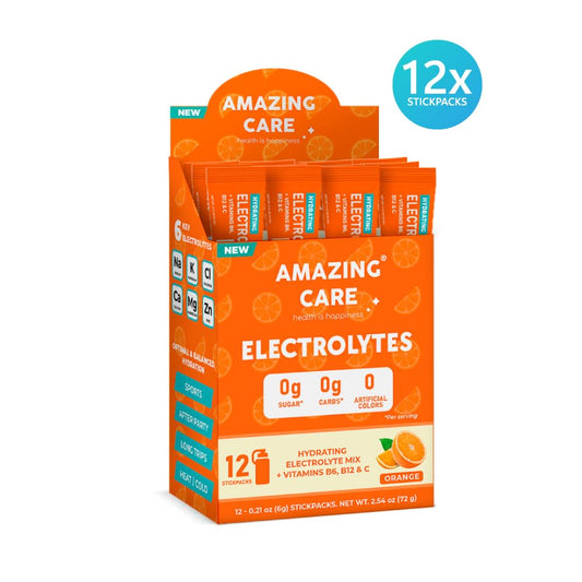 Sugar Free Electrolytes Powder Packets For Optimal Hydration - Orange Flavor 12 Sticks