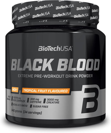 Biotechusa Black Blood Nox+ | Pre-Workout Formula | With Caffeine, Creatine, Tyrosine | Sugar-Free | 340 G | Blood Orange