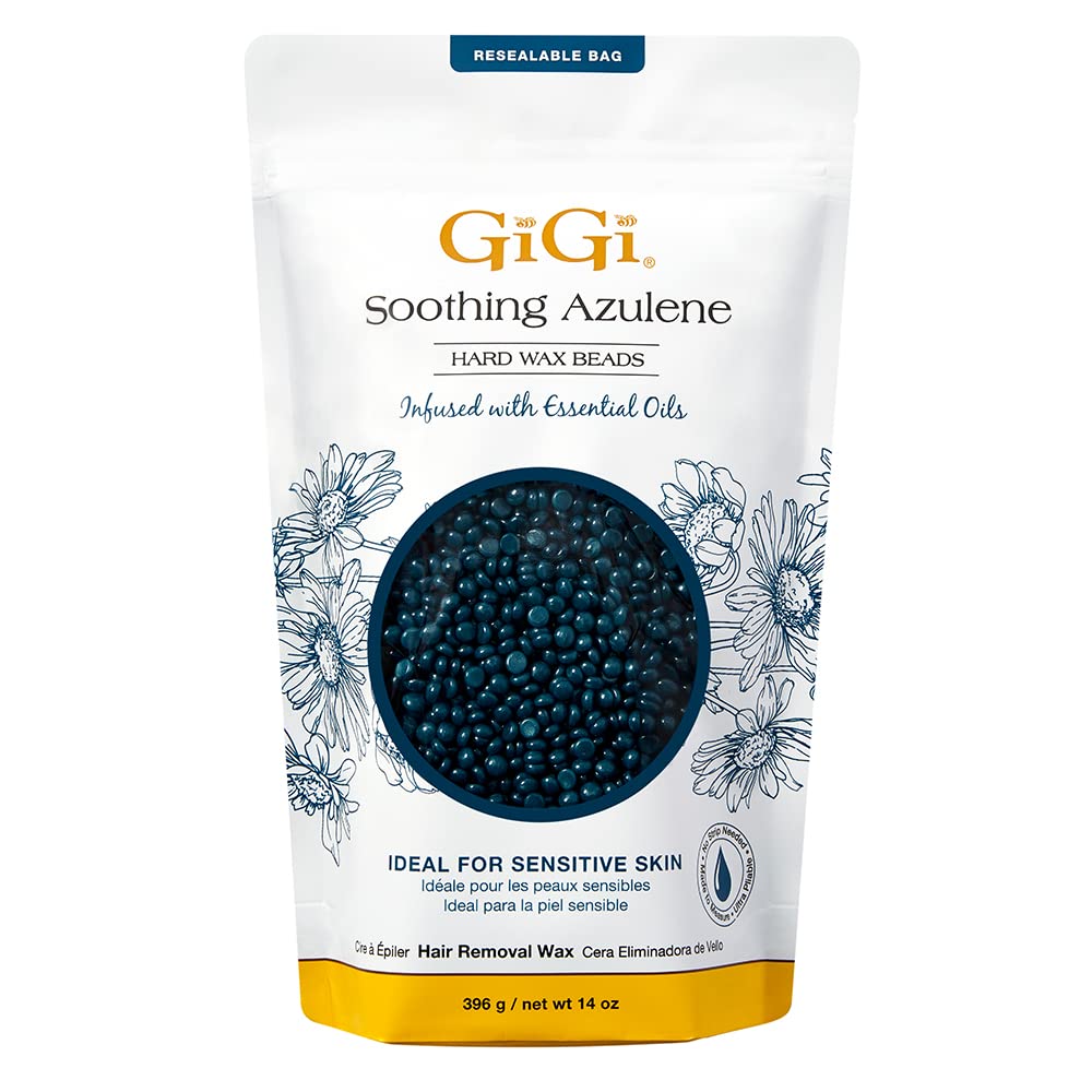 GiGi Hard Wax Beads, Soothing Azulene Hair Removal Wax for Sensitive Skin, 14 oz