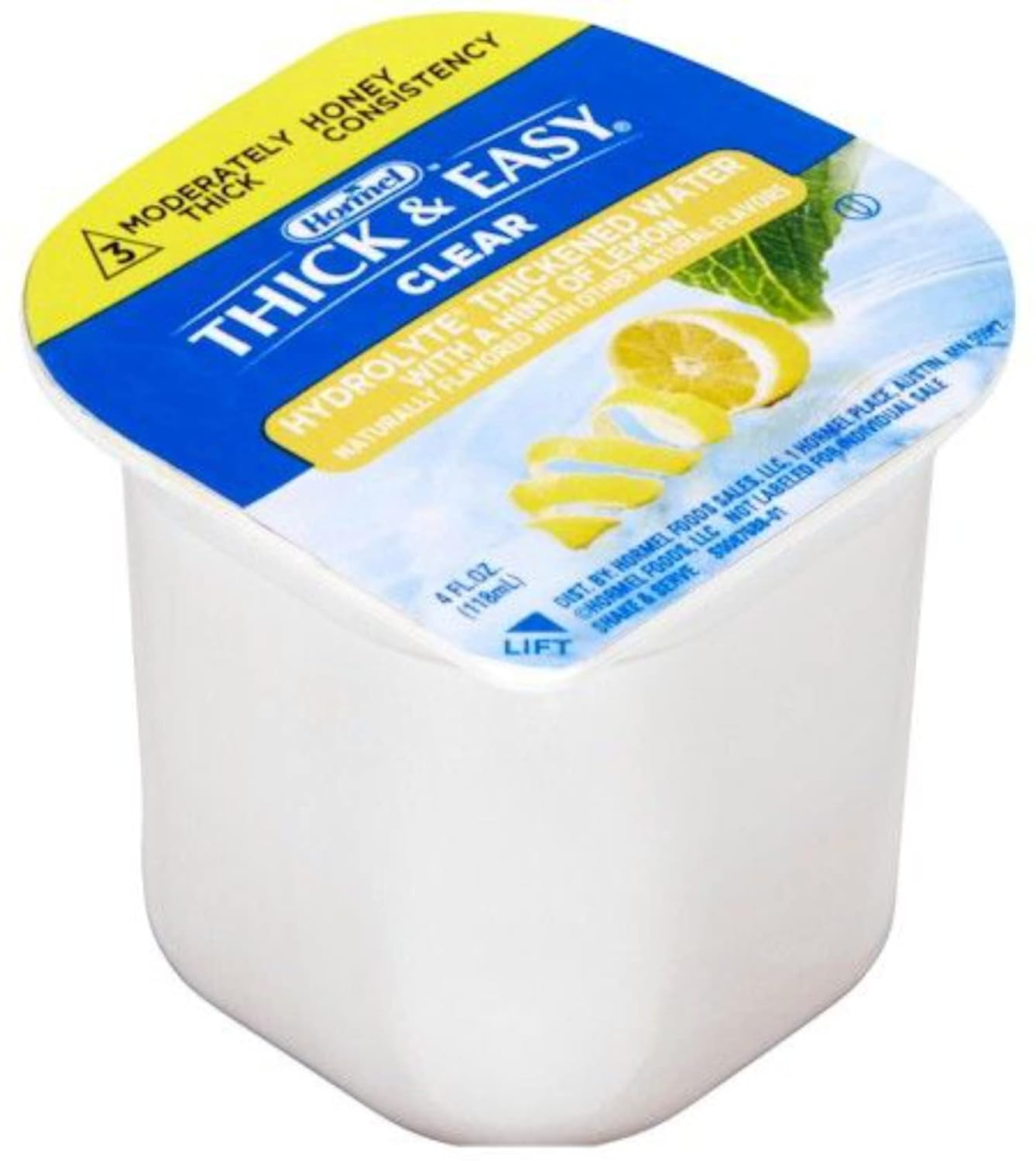 Hormel Thick & Easy Hydrolyte Thickened Water (Hint of Lemon), Clear Single Serve Level 3 Honey Consistency, 4 oz Cup (Pack of 24) with 4 By The Cup Coasters : Grocery & Gourmet Food