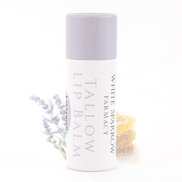 Organic Tallow Lip Balm (Lavender & Honey) From Grass Fed Cows. Super Hydrating With Tallow, Olive Oil, Honey, And Beeswax. Sustainable Cardboard Tubes & Hand Filled. Jumbo Size 0.5 Oz