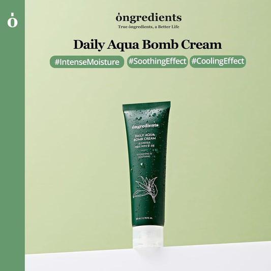 Ongredients Daily Aqua Bomb Cream | Niacinamide, Panthenol, Hyaluronic Acid, Peptide Complex, Green Tea, Advanced Hydrating Formula For Dry, Sensitive Skin | Vegan, Korean Skin Care 80Ml / 2.70 Fl Oz