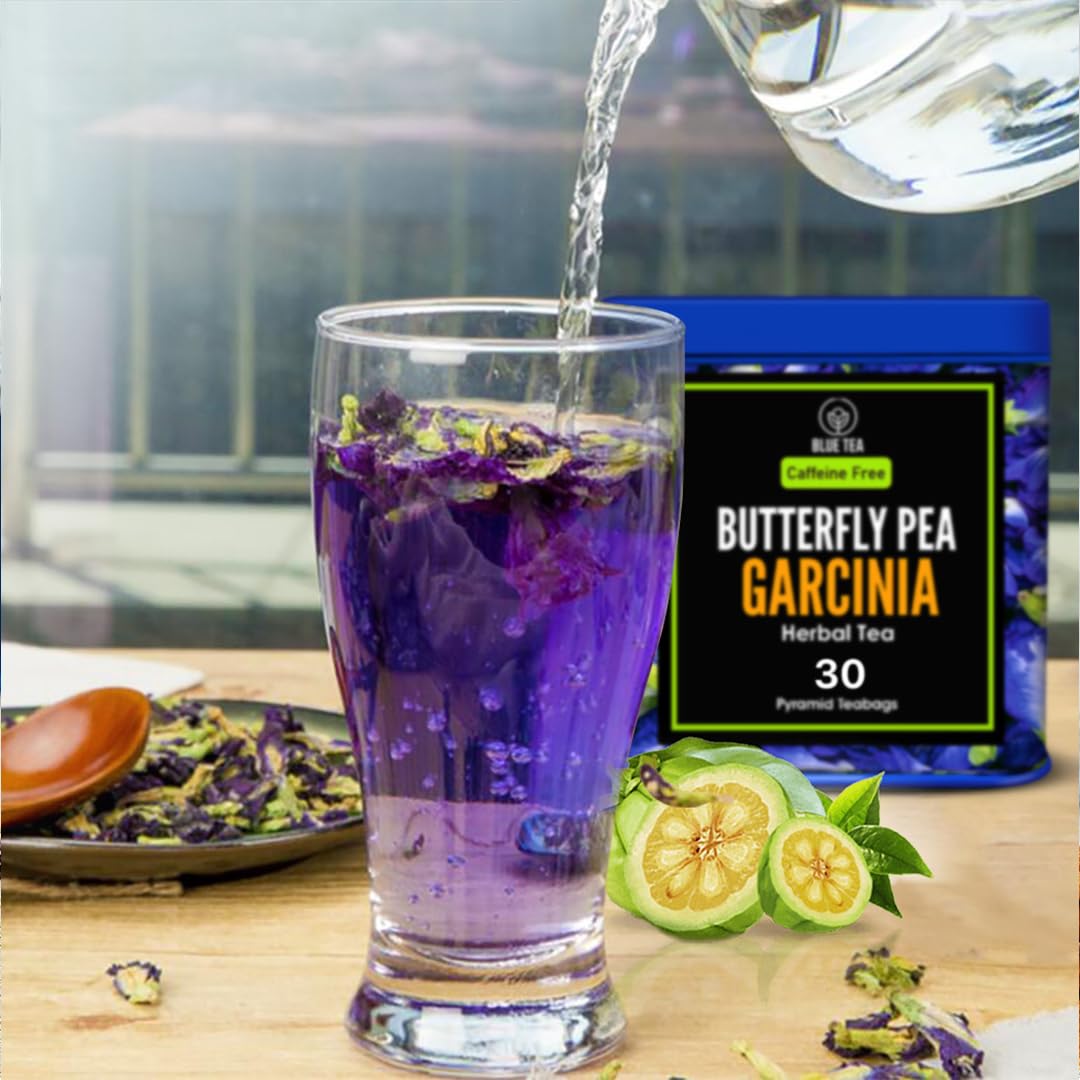 Blue Tea - Butterfly Pea Flower Tea - Garcinia - 30 Count - Plant Based Tea Bag || Super Anti-Oxidant || Caffeine Free - Non-Bitter - Herbal Tea - Flower Based - Vegan | Eco-Conscious Tin Pack