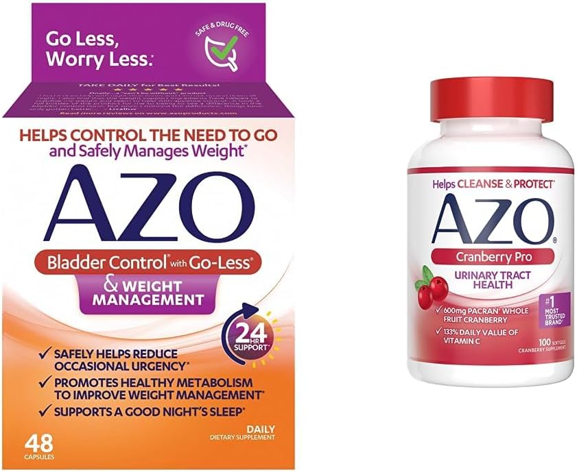 Azo Bladder Control With Go-Less & Weight Management Dietary Supplement, 48 Count + Cranberry Pro Urinary Tract Health Supplement 600Mg Pacran, 1 Serving = More Than 1 Glass Of Cranberry Juice 100 Ct